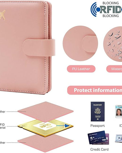 Melsbrinna Premium Leather Passport Holder Covers Case, Waterproof Rfid Blocking Travel Wallet Passport Holder with Pen Holder, Cute Passport Book for Women/Men