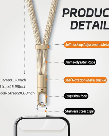 3 Pack Phone Lanyard,1×Phone crossbody strap,1×Phone Neck Strap,1×Wrist Strap,3×Tether Tabs,Universal Cell Phone Multifuctional Patch Polyester Lanyards(Light Camel)