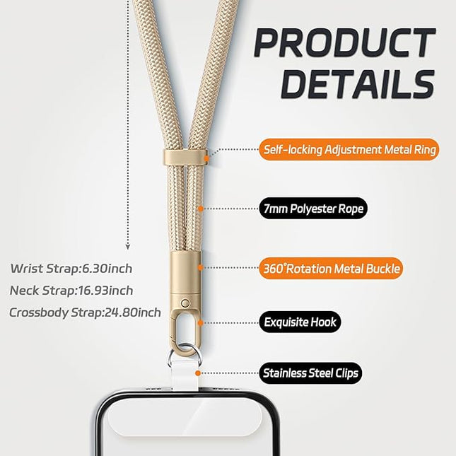 2 Pack Phone Lanyard,2×Phone crossbody strap,4×Tether Tabs,Universal Cell Phone Multifuctional Patch Polyester Lanyards,Cell Phone Lanyards for Women and Men(wine+light camel)