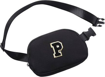 Glratn Initial Letter Belt Bag Crossbody Bags Fanny Pack For Girls，Birthday Gifts for 6 7 8 9 10 11 12 13 14 15 Year Old Girls,Purse for Kids,Cute Teen Trendy Stuff Travel Essentials.（Black-P）