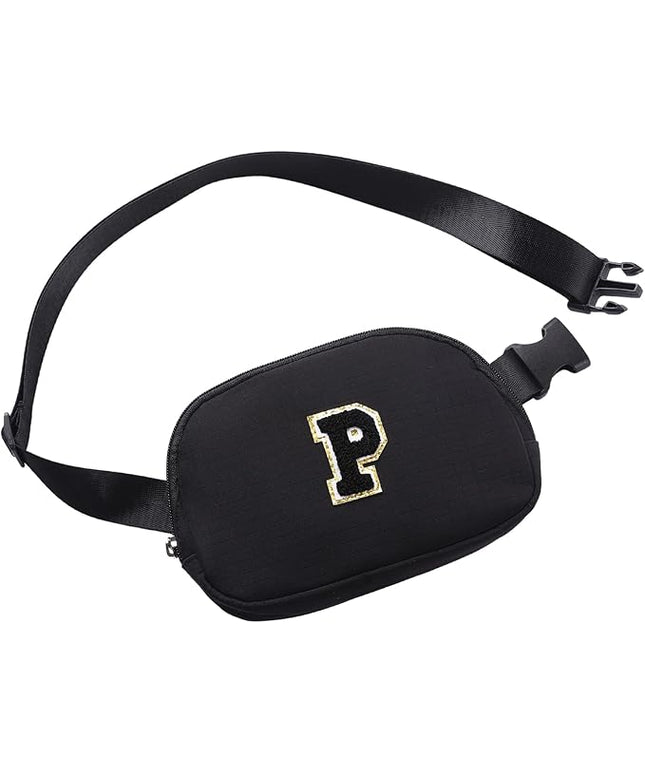 Glratn Initial Letter Belt Bag Crossbody Bags Fanny Pack For Girls，Birthday Gifts for 6 7 8 9 10 11 12 13 14 15 Year Old Girls,Purse for Kids,Cute Teen Trendy Stuff Travel Essentials.（Black-P）