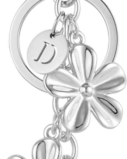 XGALBLA Gold/Silver Initial Keychain Flower Charms for Key Cute Letter Keyring for Purse Handbag Backpack