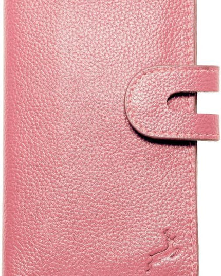 DEERHANDMADE womens wallet (Holds 15-18 Cards, 4 Flat Pockets, 1 ID Windows) Genuine Leather clutch purses for women | Slim long wallets for women | rfid blocking wallet (pink wallets)
