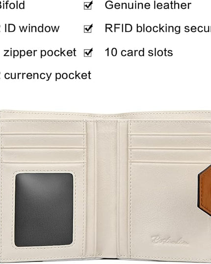 BOSTANTEN Women Leather Wallet RFID Blocking Small Bifold Zipper Pocket Wallet Card Case Purse with ID Window