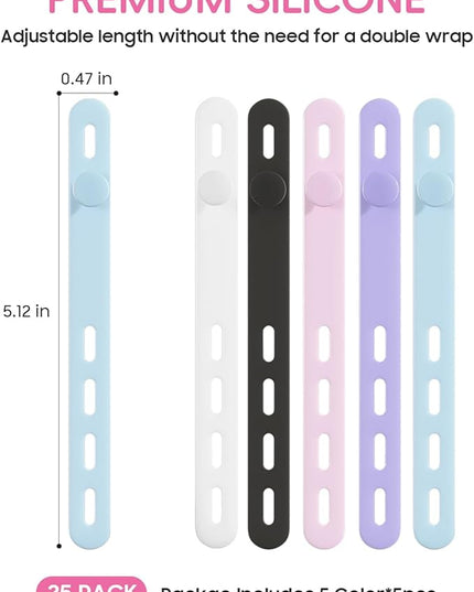 25Pack Silicone Cable Ties,Reusable Cord Organizer for Bundling Electrical Cords,Adjustable Data Cable Organizer Ties,High Elasticity Cable Straps for Home/Office/School/Travel(5 Colors)