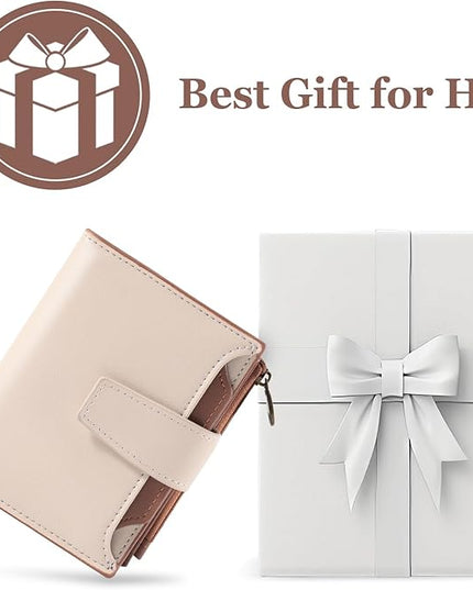 Airkit Small Wallet Women RFID Blocking Soft Leather Bifold Compact Card Holder Wallet for Women with Zipper Coin Pocket 4 ID Window