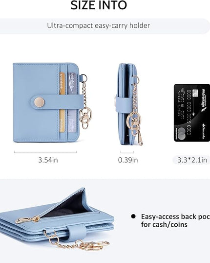 POIUGOYA Slim Wallet for Women,RFID Blocking Bifold Credit Card Holder with Zipper Coin Pocket,ID Window,Keychain