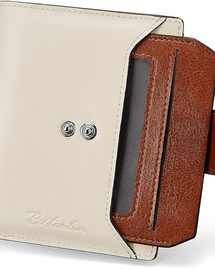 BOSTANTEN Women Leather Wallet RFID Blocking Small Bifold Zipper Pocket Wallet Card Case Purse with ID Window