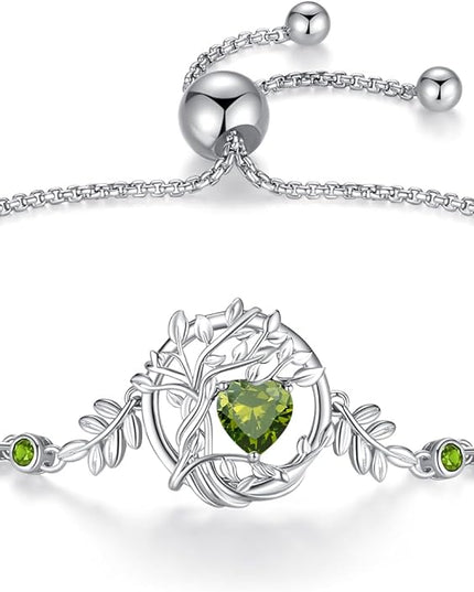 FANCIME Tree of life Birthstone Bracelet for Women Sterling Silver Tree Jewelry Birthstone Charm Bracelet Gemstone Anniversary Birthday Christmas Gifts for Wife Mom Her