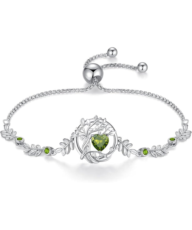 FANCIME Tree of life Birthstone Bracelet for Women Sterling Silver Tree Jewelry Birthstone Charm Bracelet Gemstone Anniversary Birthday Christmas Gifts for Wife Mom Her