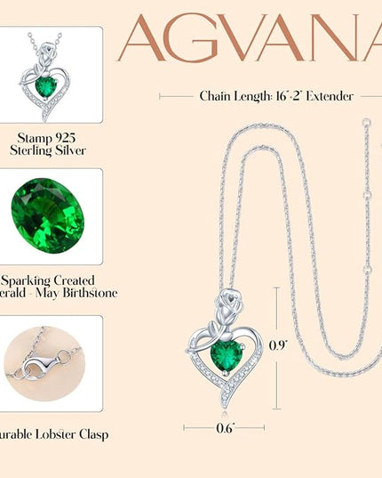AGVANA Christmas Gifts Rosy Reverie Birthstone Necklace for Women Sterling Silver Genuine or Created Gemstone Rose Flower Heart Pendant Necklace Anniversary Birthday Gifts for Women Mom Wife Her