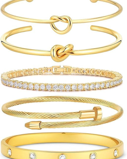 18 K Gold Plated Love Bangle Bracelet Stack Cuff Jewelry for Women Jewelry Set for Women Gift with Box