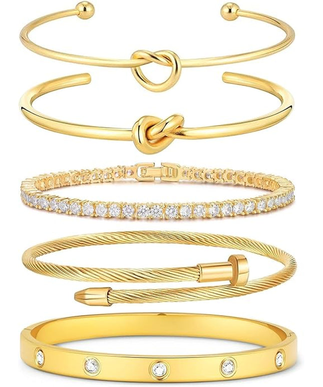18 K Gold Plated Love Bangle Bracelet Stack Cuff Jewelry for Women Jewelry Set for Women Gift with Box
