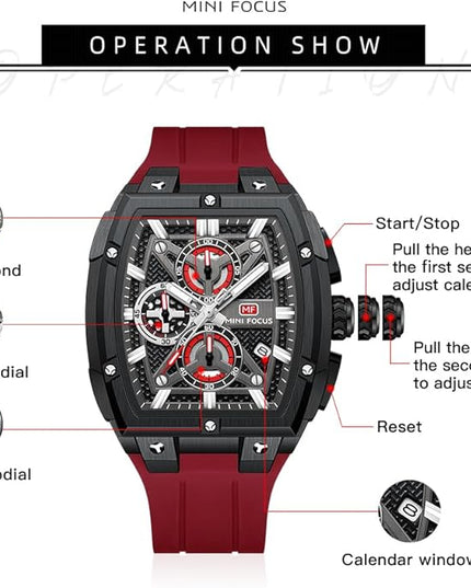 MF MINI FOCUS Men's Watch Analog Fashion Wrist Watch, Skeleton Tonneau Watch for Men with Chronograph,Ideal for Sports Enthusiasts and Daily Wear