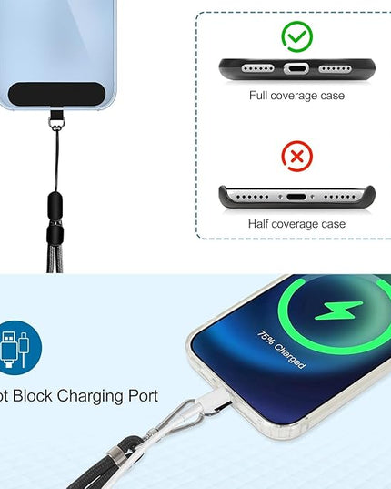 takyu Cell Phone Lanyard, Crossbody Phone Lanyard 1 Pack Adjustable Neck Strap and 1 Pcs Phone Wrist Strap with 2x Phone Tether Patches for Most Smartphones-Black