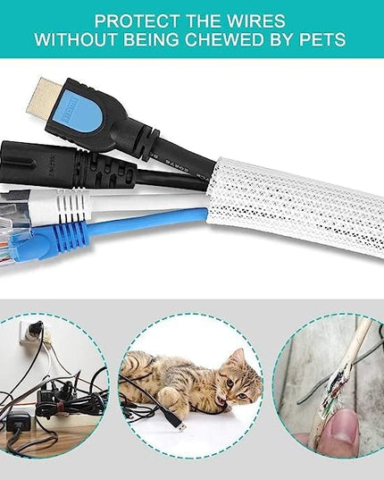 20ft - 1 inch White Cable Sleeve, Cable Organizer for Desk PC TV Computer, Wire Protector Cable Wrap Cover, Cord Management for Home Office