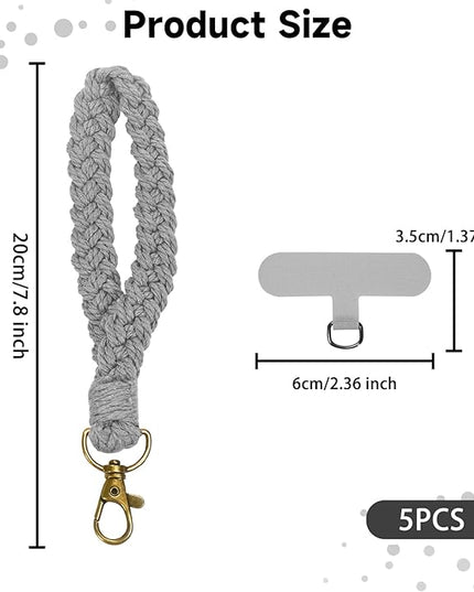 5PCS Phone Wrist Strap with 5PCS Tether Tab Keychain Wristlet Lanyard Cell Phone Wristlet Keychain for Women Boho Macrame Handmade Phones Lanyard Wrist with Tether Tab for Keys, ID