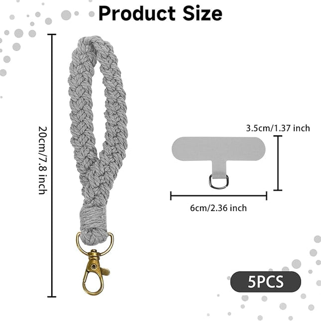 5PCS Phone Wrist Strap with 5PCS Tether Tab Keychain Wristlet Lanyard Cell Phone Wristlet Keychain for Women Boho Macrame Handmade Phones Lanyard Wrist with Tether Tab for Keys, ID