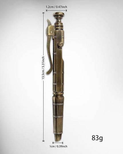 Vintage Bolt Action Pen: Heavy Duty Brass Retractable Ballpoint EDC Pen, Refillable with Pocket Clip - Designed for Smooth Writing