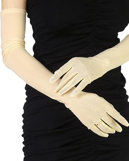 Women's Super Long Sheer Gloves 1920s Mesh Tulle Gloves for Opera Christmas Costume Party Dance Bridal