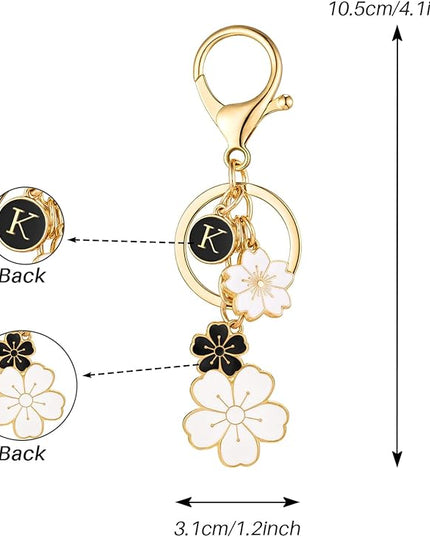 SELOVO Initial Keychain Flower Charms for Key Cute Pink Letter Keyring for Backpack