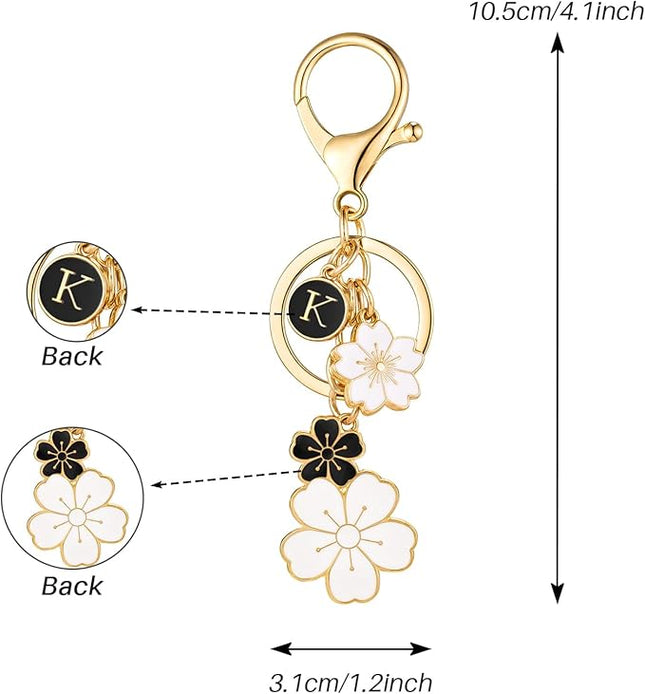 SELOVO Initial Keychain Flower Charms for Key Cute Pink Letter Keyring for Backpack
