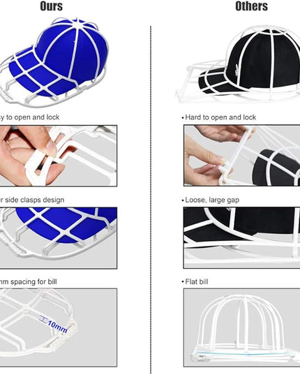 YEENOR Hat Washer Cage for Washing Machine - Baseball Cap Cleaner Rack, Ball Cap Washing, Dishwasher Safe, Perfect for Cleaning and Protecting Hats in Dishwasher (White 1 Pack with Bag)