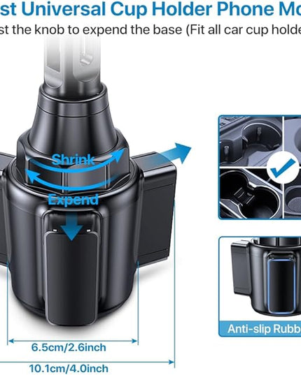 Miracase [2025 Latest Upgraded] Universal Cup Phone Holder for Car, [Rotatable & Adjustable] Long Neck Car Cup Holder Phone Mount Compatible with iPhone, Samsung, Google & More Smartphones