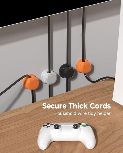 9 Pack Cord Organizer, Spring Cable Management, Adhesive Cute Cable Holder Clips, Phone Charger Wire Keeper for Desk Nightstand Car Office (9-Pack White_Orange_Black)