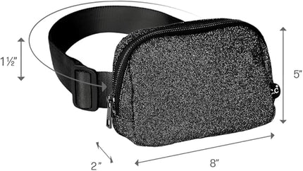 C.C Glitter Tiny Mesh Fanny Pack For Women Unisex - Shimmering Daily Waist Crossbody Belt bag With Adjustable Strap (Black)