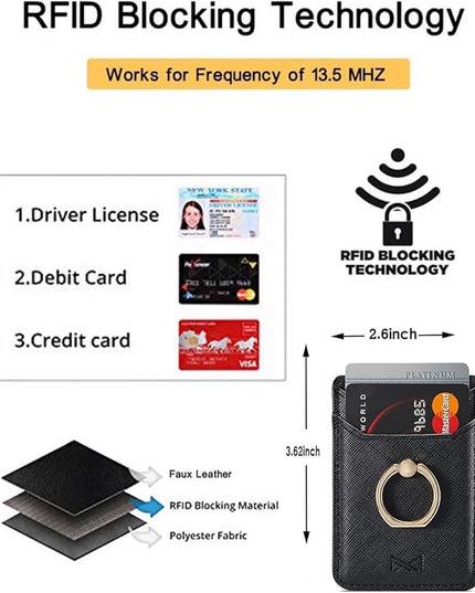 BIAJIYA Phone Card Holder RFID Leather Wallet Credit Adhesive Cell Case Stick-on Card Holder for Women and Men Back of Phone for Most of Smartphones