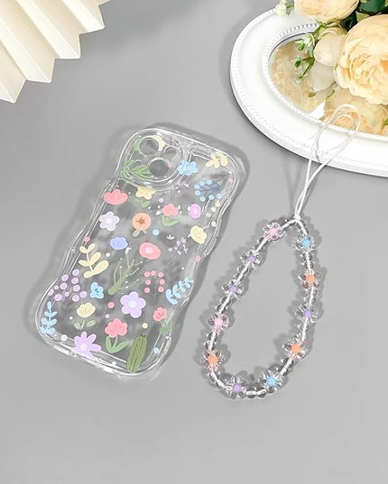 for iPhone 13 pro Case Clear Cute Flower Floral with Wave Border for Girls Women Pattern Shockproof Protective Girly-Colorful Floral