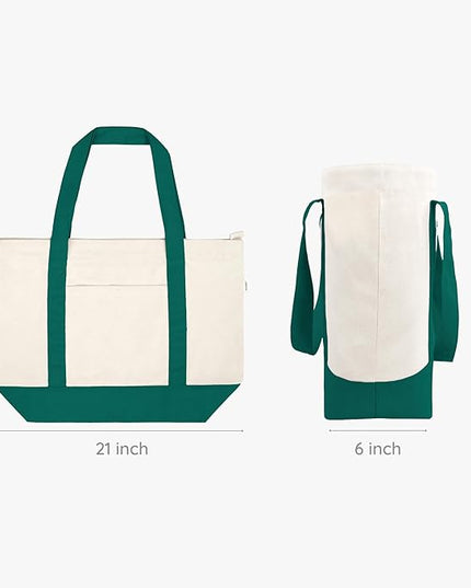 Eco Right Canvas Tote Bag for Women with Zip & Inner Pocket, 100% Organic Cotton Tote Bags for Men, Shopping, Beach