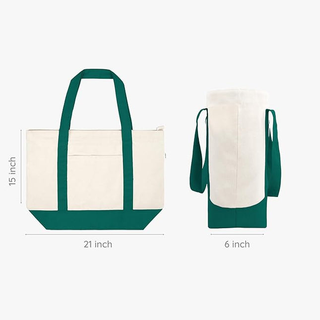 Eco Right Canvas Tote Bag for Women with Zip & Inner Pocket, 100% Organic Cotton Tote Bags for Men, Shopping, Beach