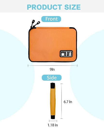 Electronics Travel Organizer,Portable Waterproof Electronic Travel Storage Bag for Small Charging Cord Storage,Charger,SD Card etc,for Travel,Business-Orange Green