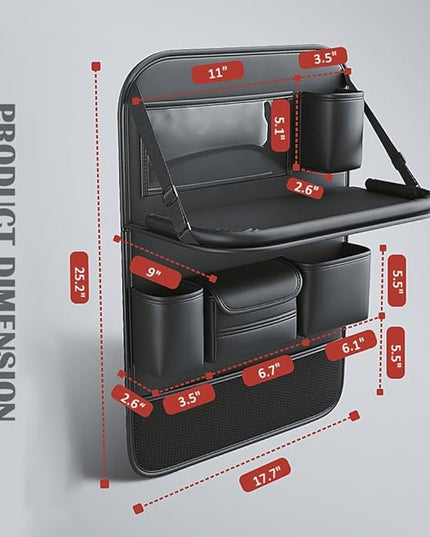 2 Pack Leather Car Backseat Organizer with Foldable Table Tray, Car Storage Organizer with Tablet Holder, Car Seat Back Protectors Kick MatsTravel Accessories