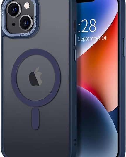 Hython Case for iPhone 14 Plus Case Magnetic Translucent Matte Phone Cases 6.7" [Compatible with MagSafe] Thin Slim Fit Shockproof Bumper Hard Protective Cover for Women Men Girls, Deep Blue