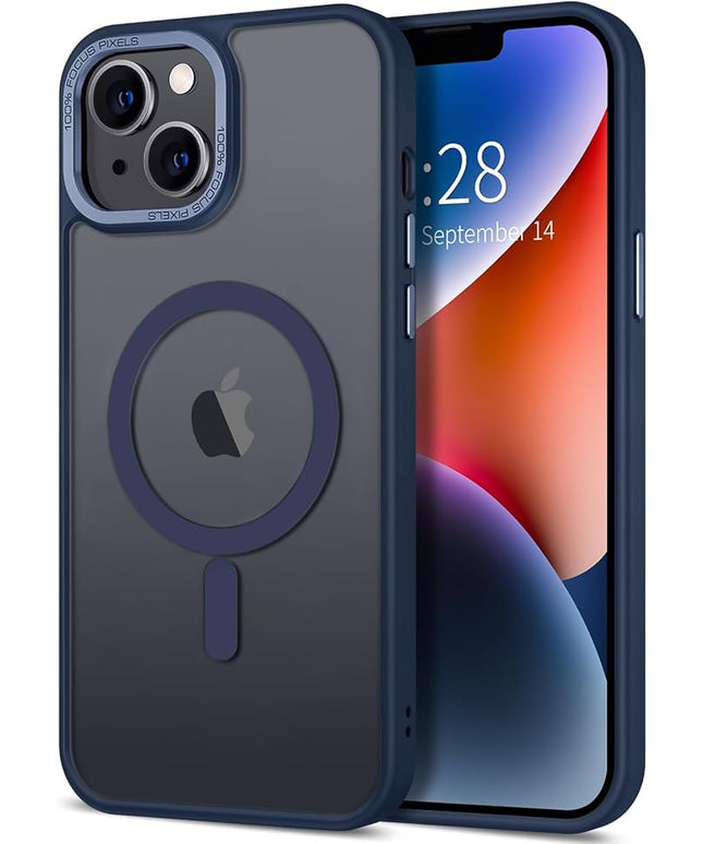 Hython Case for iPhone 14 Plus Case Magnetic Translucent Matte Phone Cases 6.7" [Compatible with MagSafe] Thin Slim Fit Shockproof Bumper Hard Protective Cover for Women Men Girls, Deep Blue