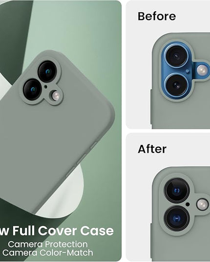 FireNova Designed for iPhone 16 Plus Case, Silicone Upgraded [Camera Protection] Case with [2 Screen Protectors], Soft Anti-Scratch Microfiber Lining Inside, 6.7 inch, Calke Green