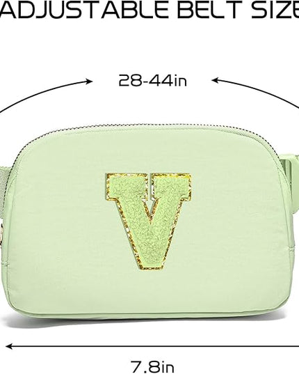 Gitus Gifts for 8 9 10 11 12 Year Old Girls Belt Bag Fanny Pack Crossbody Bags with Initial Letter Patch Cute Stuff Birthday Gifts for Teen Girls Women Personalized Trend Stuff (Light Green-V)