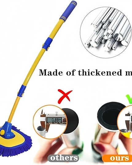 Car Wash Brush with Long Handle, Microfiber Towels Car Wash Kit Cleaning Supplies, Car Wash Mop Mitt with 2 Replacement Head , Extension Pole Car Brush Cleaning Kit for Cars Trucks(Blue)