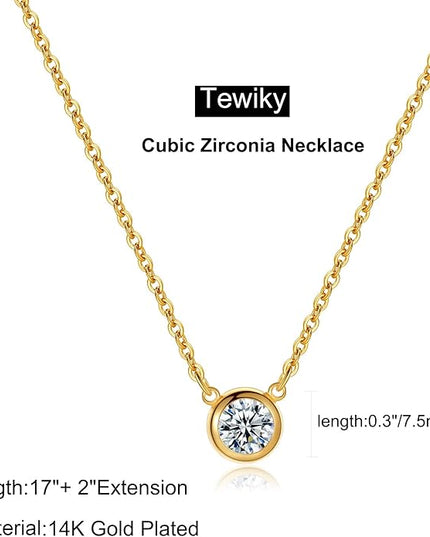Tewiky Dainty 14k Gold Plated/Silver Cubic Zirconia Necklaces for Women, Simple CZ Jewelry Necklaces Trendy Gifts