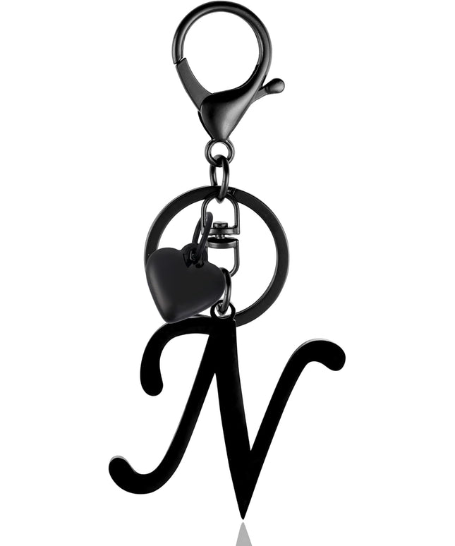 A-Z Heart Initial Letter Keychain, Stainless Steel Alphabet Charm for Handbags, Gift for Women and Girls