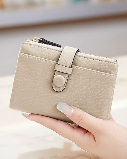 AOXONEL Women's Wallets Leather Wallets for Women Rfid Small Ladies Wallet Billfolds for Women,Trifold Mini Wallets for Women with Double Zipper Coin Pocket (Beige)