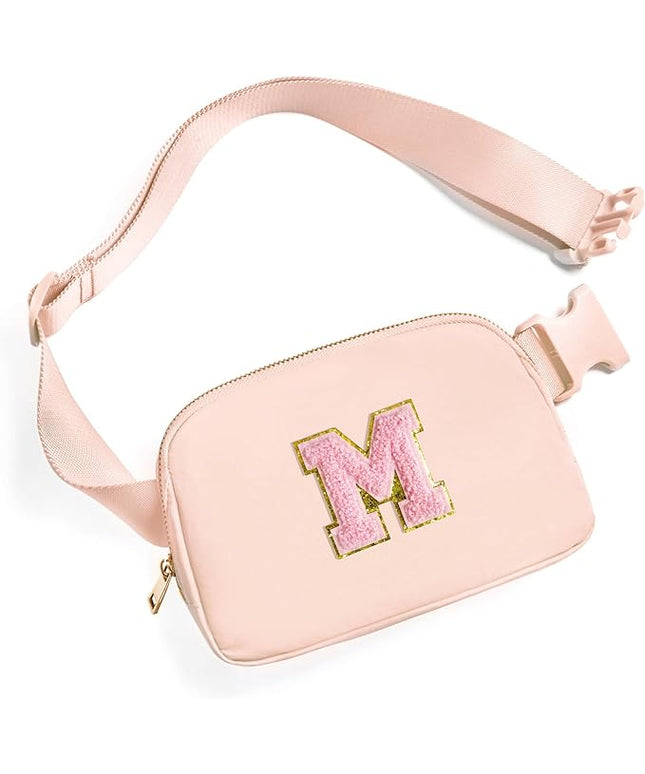 Gitus 6 7 8 9 10 Year Old Girl Gifts Belt Bag Fanny Pack Crossbody Bags with Initial Letter Patch Things for Teen Girls Easter Gifts for Girls Travel Essentials（Coral Pink-M）