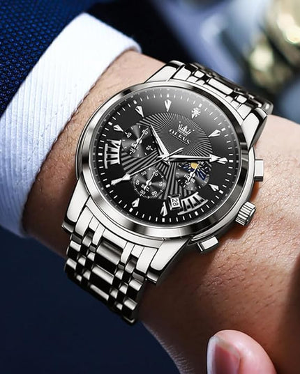 OLEVS Men's Luxury Watch Waterproof Luminous Easy Read Chronograph Watches Full Gold/White Dail/Black Face with Calendar Wristwatch
