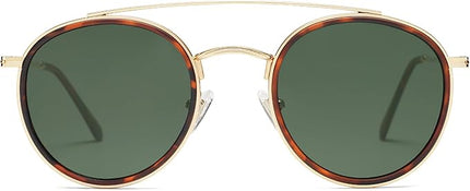 SOJOS Retro Vintage Round Polarized Sunglasses for Women Men Small Double Bridge Circle Sunnies SJ1104