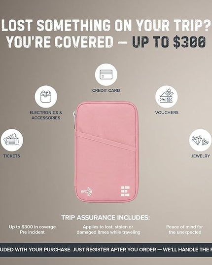 Zero Grid Family Passport Holder for Up to 6 Passports, Large Travel Document Organizer Wallet with 7 RFID Blocking Sleeves for Anti-Theft Protection - Rose Pink