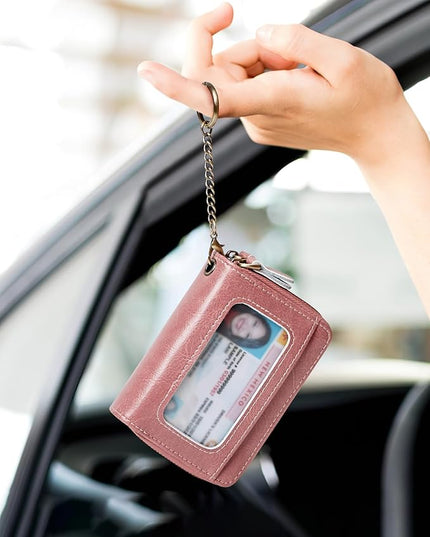 TFKGS Credit Card Holder for Women RFID Wallet Leather Womens Wallet with Zipper Blocking Keychain Card Accordion Wallets Gifts for Women Pink