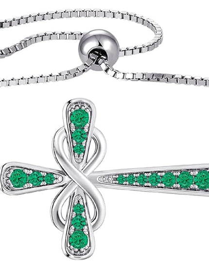YL Cross Bracelet 925 Sterling Silver Infinity Sideways Link Bracelet Birthstone Jewelry for Women